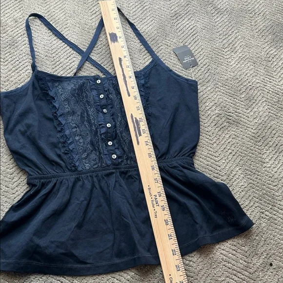 Abercrombie & Fitch Lace Front Cami Tank Navy Blue Size L - Picture 6 of 9
